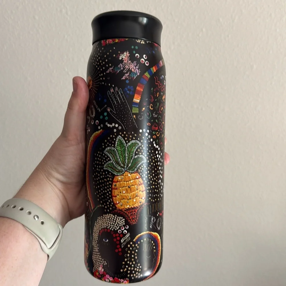 Farm Rio + Starbucks Black Water Bottle Vacuum Insulated 20 oz NWT - Picture 3 of 6